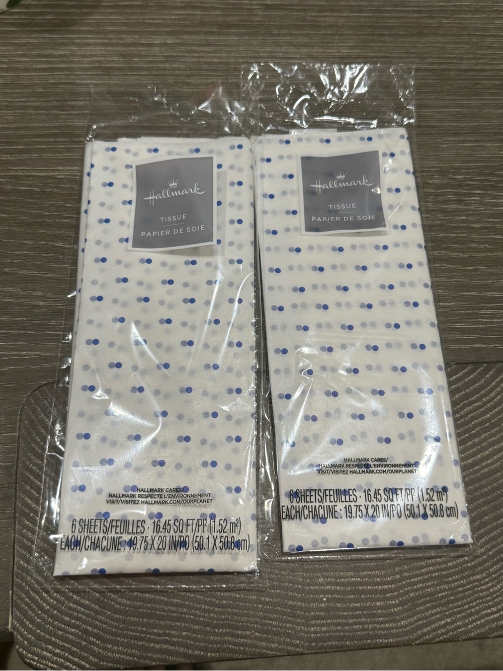 NWT Hallmark White Tissue Packs with Blue Dot Pattern (Set of 2) 16 sheets
